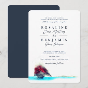 Invitation Aquarelle romantique Bateau à voile Marine Mariage