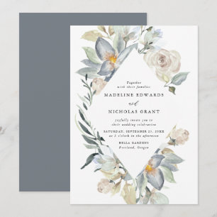 Invitation Aquarelle romantique Blanc & Bleu Floral Mariage