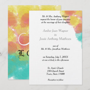 Invitation Aquarelle romantique bleu rose jaune Mariage