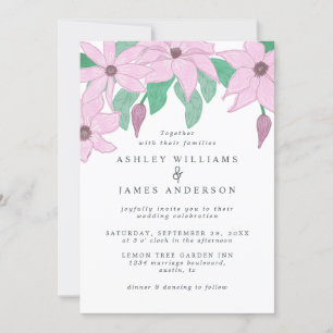Invitation Aquarelle romantique Clematis rose Design floral