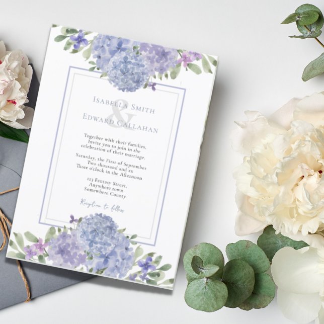 Invitation Aquarelle romantique Dusty Blue Hydrangeas Mariage (Créateur téléchargé)