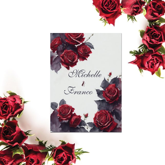Invitation Aquarelle romantique Gris Roses rouges Mariage d'h (Créateur téléchargé)