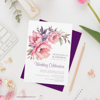 Invitation Aquarelle romantique Peine rose Élégant Floral