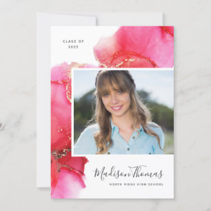 Invitation Aquarelle rose Abstraite fête de graduation photo