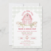 Aquarelle rose animaux de ferme Baby showers Invit