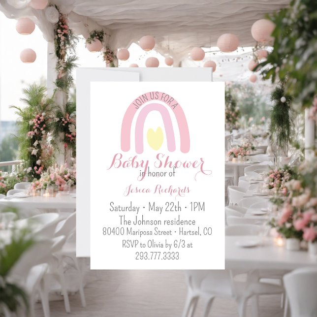 Invitation Aquarelle rose arc-en-ciel pastel Baby shower fill (Créateur téléchargé)