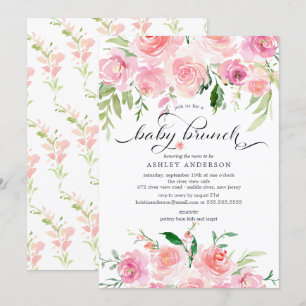 Invitation Aquarelle rose Baby shower Floral Brunch