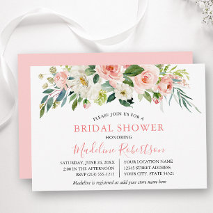 Invitation Aquarelle rose blanc Fête des mariées florale