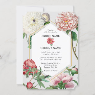 Invitation Aquarelle rose blanc pivoines Mariage
