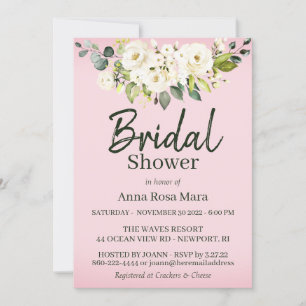 Invitation *~* Aquarelle Rose blanche Fête de l'mariée rose