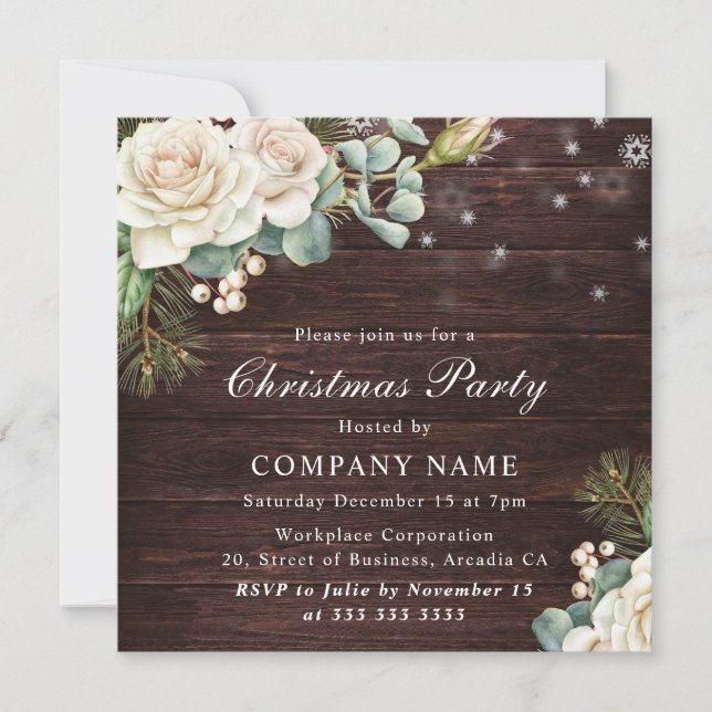 Invitation Aquarelle Rose blanche Fête de Noël d'entreprise (Devant)