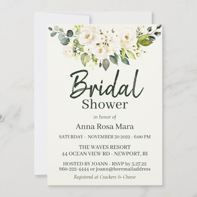 Invitation *~* Aquarelle Rose blanche Fête des mariées Lavand (Devant)