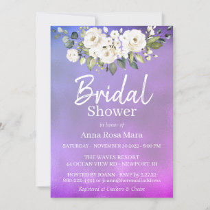 Invitation *~* Aquarelle Rose blanche Fête des mariées Magent