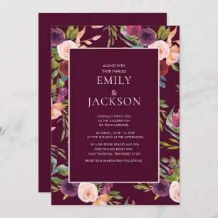 Invitation Aquarelle rose-bleu Bourgogne Mariage