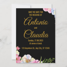 Aquarelle Rose Bleu Fleurs Mariage Enregistrer La 