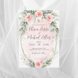 Invitation Aquarelle rose Bleu Rose Or mariage élégant