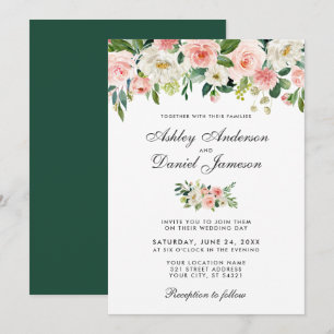 Invitation Aquarelle rose Blush et blanc Mariage Floral G