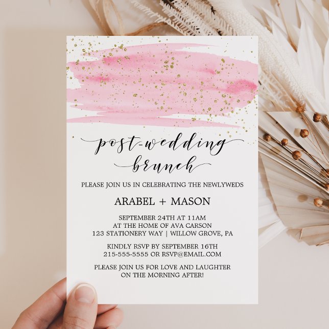 Invitation Aquarelle Rose Blush et Gold Post-Mariage Brunch (Créateur téléchargé)