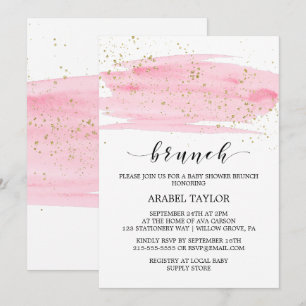 Invitation Aquarelle Rose Blush & Gold Sparkle Brunch