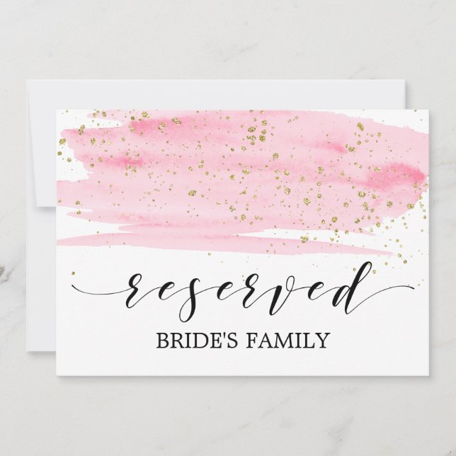 Invitation Aquarelle Rose Blush & Or Mariage Réservé Signal (Devant)