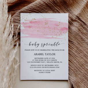 Invitation Aquarelle rose Blush & Or Sparkle Baby Sprinkle