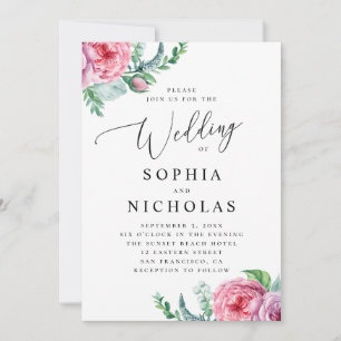 Invitation Aquarelle rose boho floral. Mariage bohème