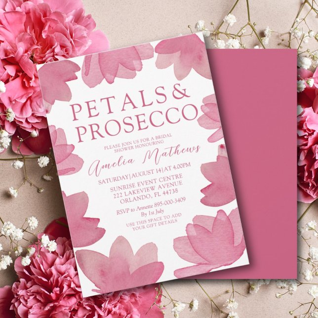 Invitation Aquarelle rose Boho moderne Pétales et Prosecco (Créateur téléchargé)