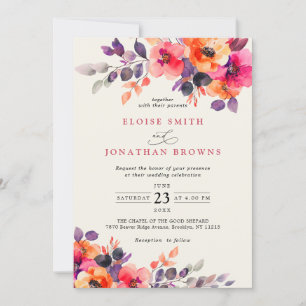 Invitation Aquarelle rose brillant rose orange Mariage floral