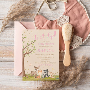 Invitation Aquarelle rose Brown Animaux de la forêt