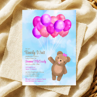 Invitation Aquarelle rose Brown Ballons Baby shower d'ours