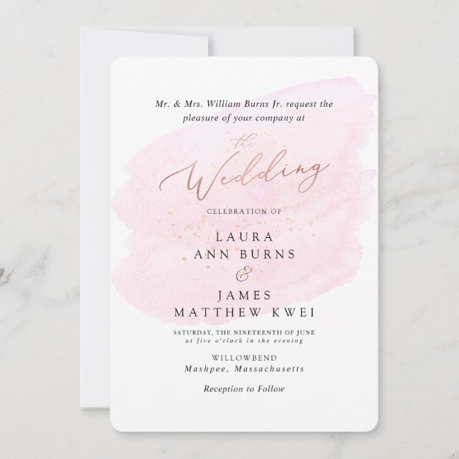 Invitation Aquarelle rose Champagne Bubbles Élégant (Devant)