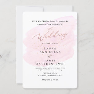 Invitation Aquarelle rose Champagne Bubbles Élégant