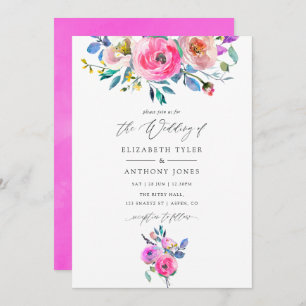 Invitation Aquarelle rose chaud Mariage