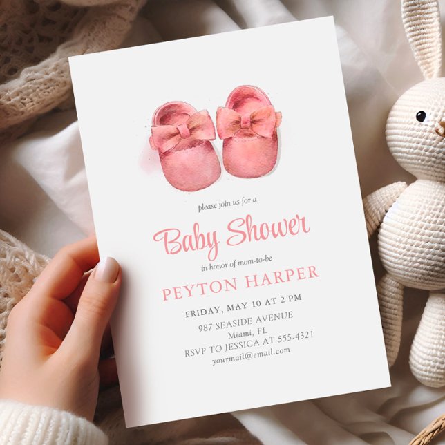 Invitation Aquarelle rose Chaussures Baby shower fille (Créateur téléchargé)