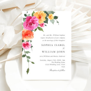 Invitation Aquarelle rose clair Mariage Fleurs orange