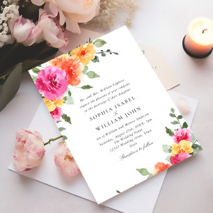 Invitation Aquarelle rose clair Mariage Fleurs orange