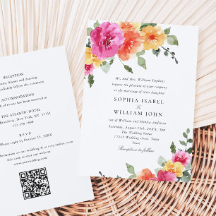Invitation Aquarelle rose clair Mariage Fleurs orange