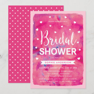 Invitation Aquarelle rose Coeurs Envie d'une douche nuptiale