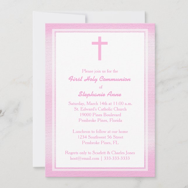 Invitation Aquarelle rose communion (Devant)
