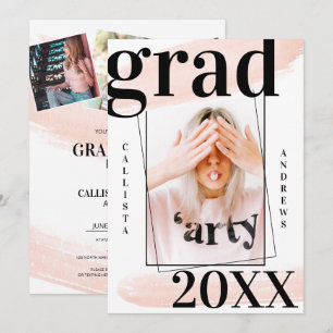 Invitation Aquarelle rose corail brosse photo graduation