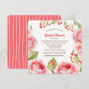 Invitation Aquarelle rose corail Fête des mariées florale