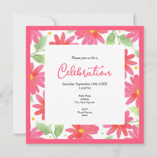 Invitation Aquarelle rose corail Motif marguerite 2