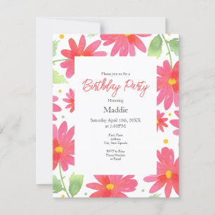 Invitation Aquarelle rose corail Motif marguerite 2