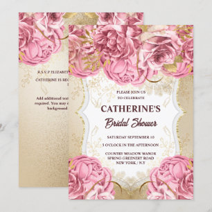 Invitation Aquarelle rose couleur or rose pâle