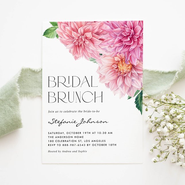Invitation Aquarelle rose Dahlia Fleur Printemps Brunch nupti (Créateur téléchargé)