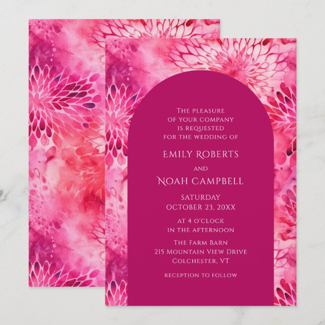 Invitation Aquarelle rose Dahlia Floral Mariage élégant (Devant / Derrière)