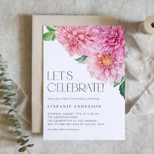 Invitation Aquarelle rose Dahlia Floral Sweet sixteen Party