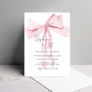 Invitation Aquarelle Rose Dainty Bow 18e anniversaire