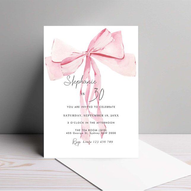 Invitation Aquarelle rose dainty Bow 30e anniversaire (Créateur téléchargé)