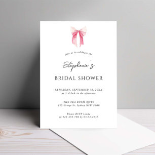 Invitation Aquarelle rose Dainty Bow Fête des mariées